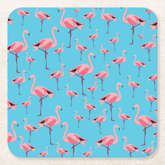 熱帯の夏ピンクのフラミンゴパターン スクエアペーパーコースター (正面)