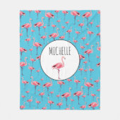 熱帯の夏ピンクのフラミンゴパターン フリースブランケット (正面)