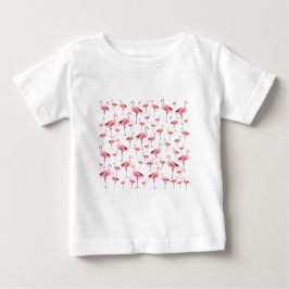熱帯の夏ピンクのフラミンゴパターン ベビーTシャツ