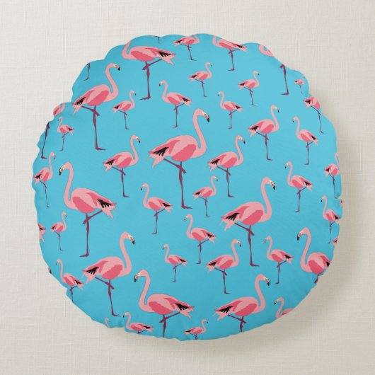 熱帯の夏ピンクのフラミンゴパターン ラウンドクッション (正面)