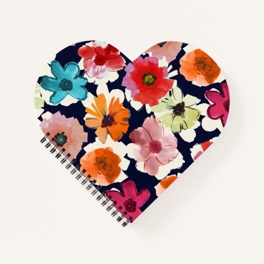 熱帯の夏 |カラフル花模様デザイン ノートブック (正面)