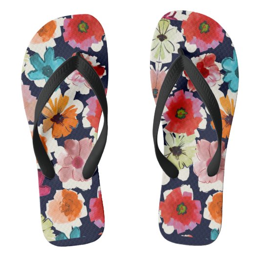 熱帯の夏 |カラフル花模様デザイン ビーチサンダル (フットベッド)