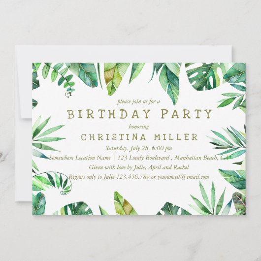 熱帯の夏 |水彩葉誕生日 招待状 (正面)