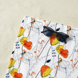 熱帯の夏 |美しい黄色の花模様デザイン ビーチタオル