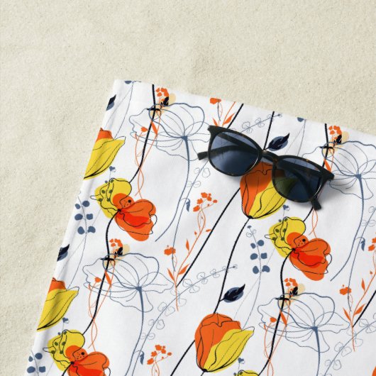 熱帯の夏 |美しい黄色の花模様デザイン ビーチタオル (インサイチュ)