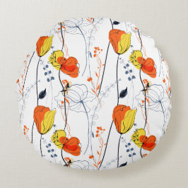 熱帯の夏 |美しい黄色の花模様デザイン ラウンドクッション