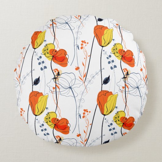 熱帯の夏 |美しい黄色の花模様デザイン ラウンドクッション (正面)