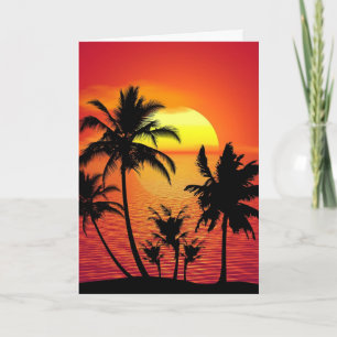 熱帯の夕日、美しいイラストレーション、 カード