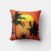 熱帯の夕日、美しいイラストレーション、 クッション (正面)