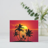 熱帯の夕日、美しいイラストレーション、 ポストカード (スタンド正面)