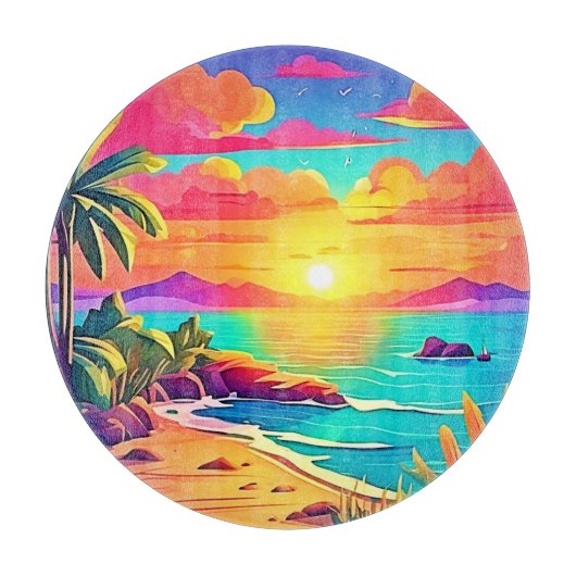 熱帯の夕日：鮮やかな空 カッティングボード (正面)