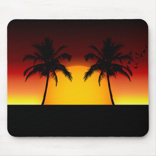 熱帯の夕焼けとヤシの木 マウスパッド (正面)