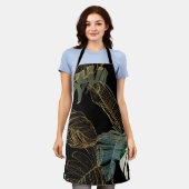 熱帯の夜のヴィンテージヤシ、バナナ、植物、黄金 エプロン (着用した状態)