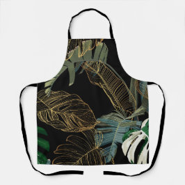 熱帯の夜のヴィンテージヤシ、バナナ、植物、黄金 エプロン