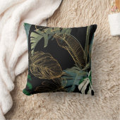 熱帯の夜のヴィンテージヤシ、バナナ、植物、黄金 クッション (ブランケット)