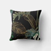 熱帯の夜のヴィンテージヤシ、バナナ、植物、黄金 クッション (裏面)