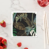 熱帯の夜のヴィンテージヤシ、バナナ、植物、黄金 スタンダードカクテルナプキン (インサイチュ)