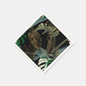 熱帯の夜のヴィンテージヤシ、バナナ、植物、黄金 スタンダードカクテルナプキン (角)