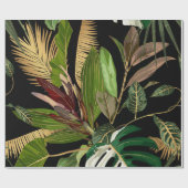 熱帯の夜のヴィンテージヤシ、バナナ、植物、黄金 ラッピングペーパー (フラット)