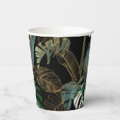 熱帯の夜のヴィンテージヤシ、バナナ、植物、黄金 紙コップ (裏面)