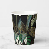 熱帯の夜のヴィンテージヤシ、バナナ、植物、黄金 紙コップ (左)