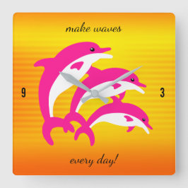 熱帯の太陽にピンクのイルカの踊り スクエア壁時計