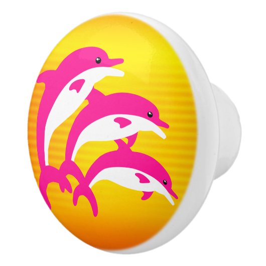 熱帯の太陽にピンクのイルカの踊り セラミックノブ (右)