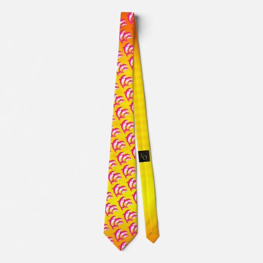 熱帯の太陽にピンクのイルカの踊り ネクタイ (正面)