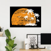 熱帯の太陽、ヤシの木や鳥のポスタープリント ポスター (ホームオフィス)