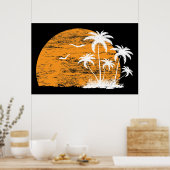 熱帯の太陽、ヤシの木や鳥のポスタープリント ポスター (キッチン)