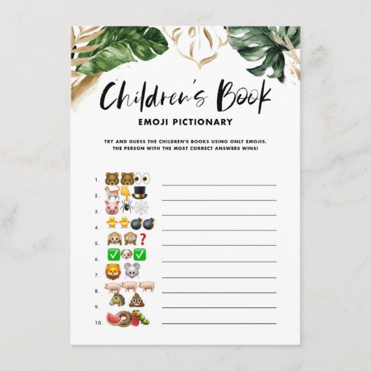 熱帯の子ども向け本の絵付け赤ちゃんシャワー エンクロージャーカード (正面)