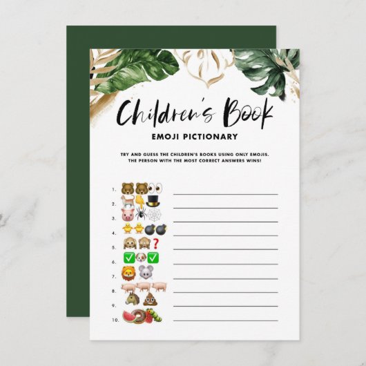 熱帯の子ども向け本の絵付け赤ちゃんシャワー エンクロージャーカード (正面/裏面)