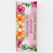 熱帯の少女恐竜ジャングルの花はピンクグリーン 横断幕 (縦)