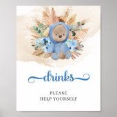 熱帯の少年テディベアのパンパスドリンクテーブルの標識 ポスター (正面)