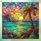 熱帯の岩の多いビーチステンドグラスのアート ウィンドウサイン (シート3)