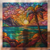 熱帯の岩の多いビーチステンドグラスのアート ウィンドウサイン (シート2)