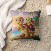 熱帯の島で母親と一緒に育ったかわいいウミガメ クッション (ブランケット)