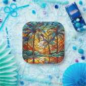 熱帯の島の日没ステンドグラス ペーパープレート (パーティー)