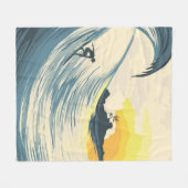 熱帯の島の波と夕日のサーファー フリースブランケット (正面(横))