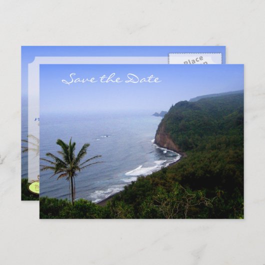 熱帯の島の目的地の結婚式の日付を保存 案内ポストカード (正面/裏面)