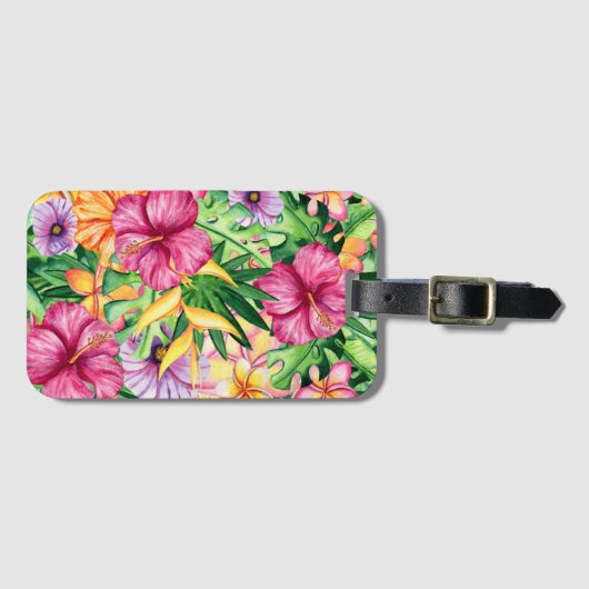 熱帯の島の目的地ハワイアンの花シック ラゲッジタグ (正面横)