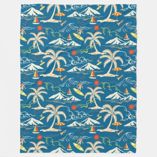 熱帯の島をテーマにした模様 フリースブランケット (正面)