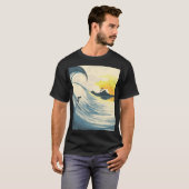 熱帯の島、波、サーファーの夕日。 Tシャツ (正面フル)