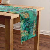 熱帯の幾何学的なヤシ葉の緑のパターン ロングテーブルランナー (インサイチュ)