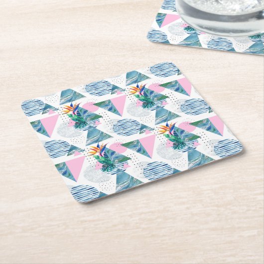 熱帯の幾何学的パターン スクエアペーパーコースター (アングル)