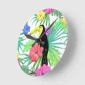 熱帯の庭の花(オウムを含む) ラウンド壁時計 (傾斜)