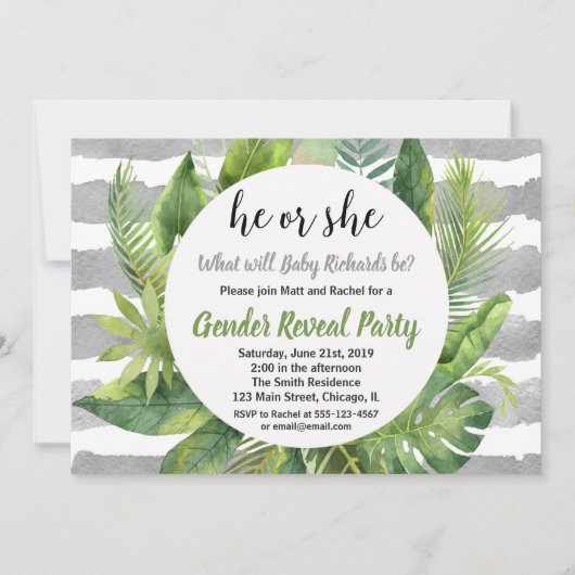 熱帯の性別は、招待状の緑の灰色を明らかにする 招待状 (正面)