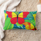熱帯の情景カラフル蝶 ランバークッション (ブランケット)