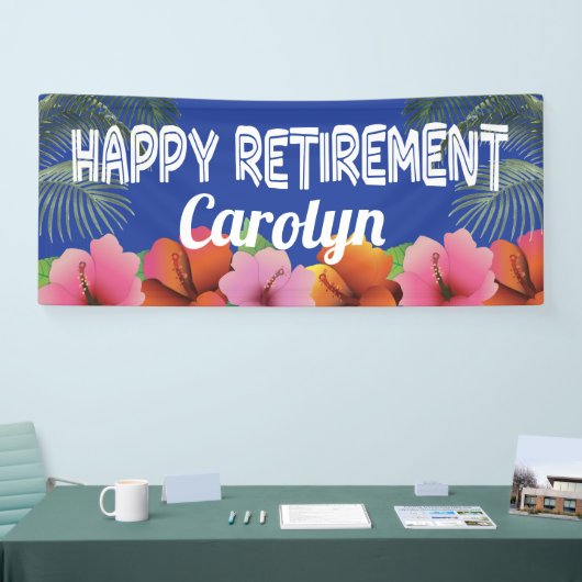 熱帯の手のひらと花での定年おめでとう 横断幕 (トレードショー)