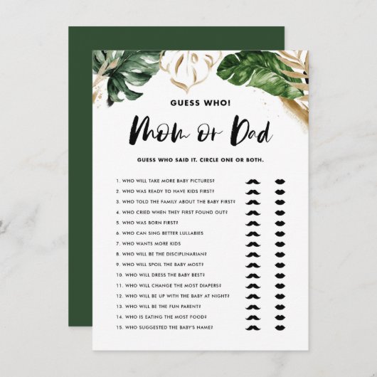 熱帯の推測誰がママまたはパパ赤ちゃんシャワーゲーム エンクロージャーカード (正面/裏面)